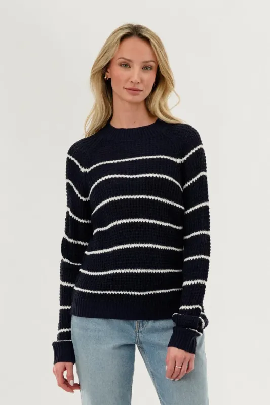 International INC Company Striped Knit Crewneck Pullover Sweater - Navy sold by Fairweather
