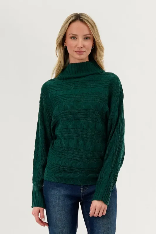 Beechers Brook Cable Knit Mock Neck Pullover Sweater - Green sold by Fairweather