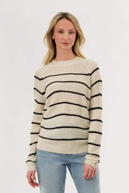 International INC Company Striped Knit Crewneck Pullover Sweater - Cream sold by Fairweather