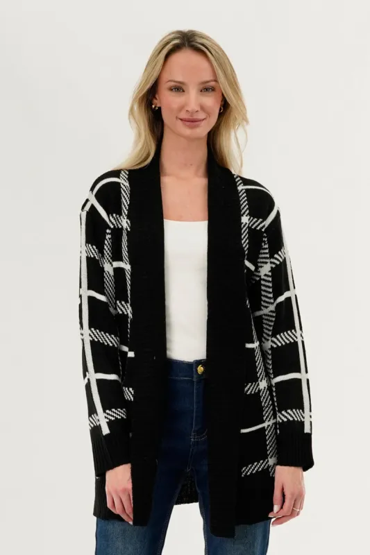 Canada Weather Gear Plaid Fold Over Wrap Cardigan - Black sold by Fairweather