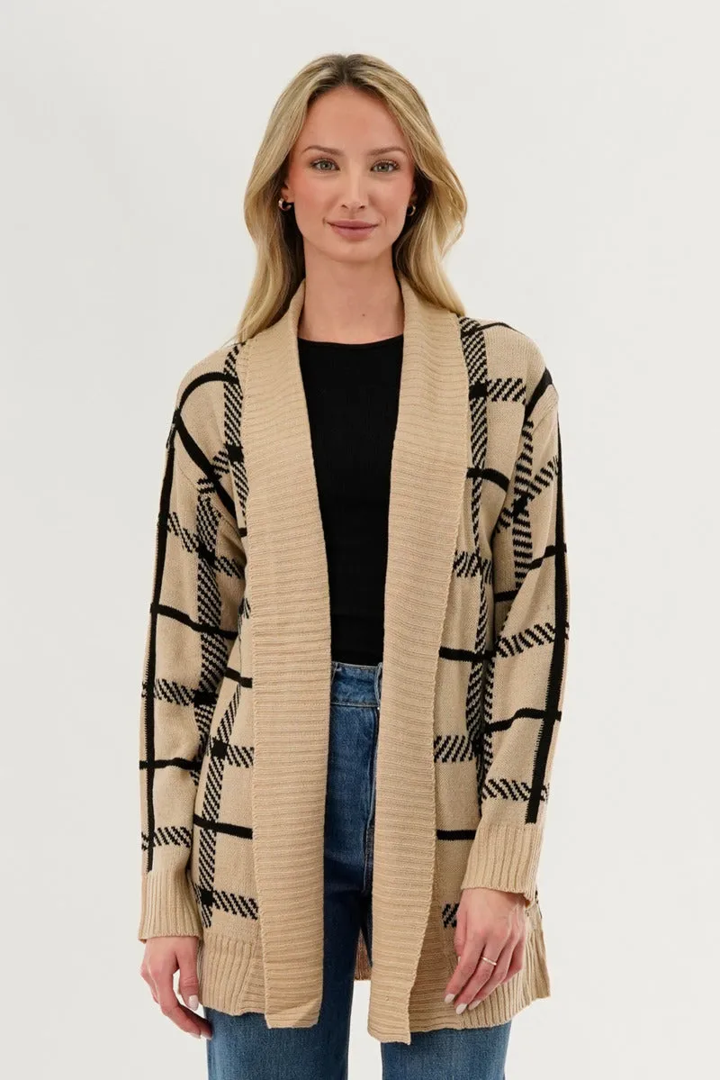Canada Weather Gear Plaid Fold Over Wrap Cardigan - Beige sold by Fairweather
