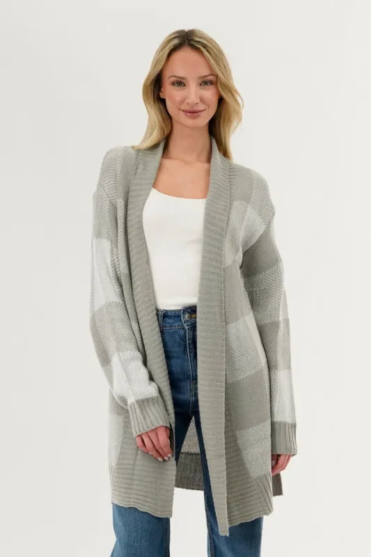 Canada Weather Gear Plaid Knit Fold Over Cardigan - Grey sold by Fairweather