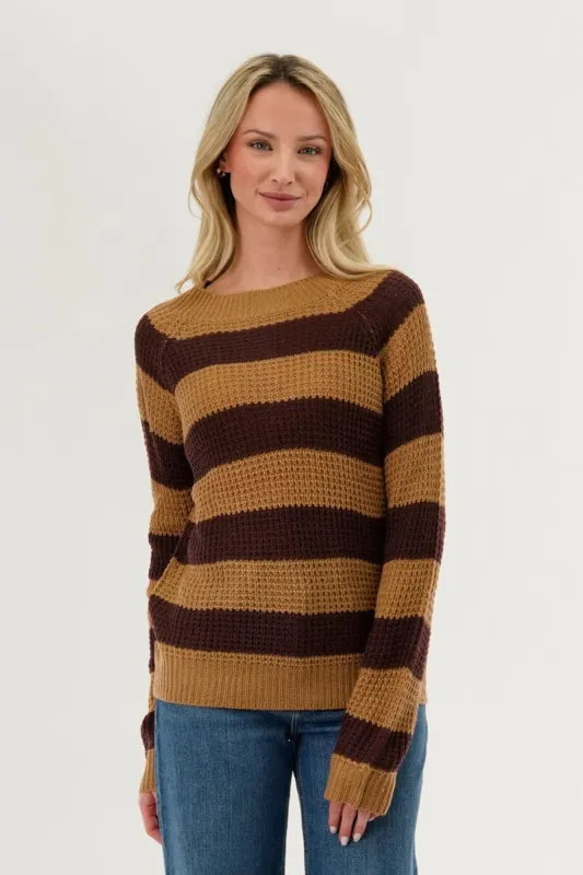 International INC Company Striped Knit Crewneck Pullover Sweater - Brown sold by Fairweather