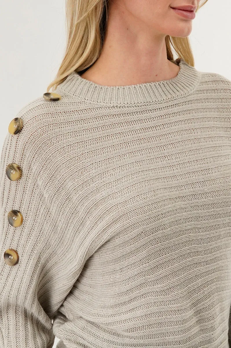 International INC Company Ribbed Button Detail Pullover Sweater - Taupe sold by Fairweather product image thumbnail 4