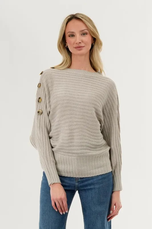 International INC Company Ribbed Button Detail Pullover Sweater - Taupe sold by Fairweather