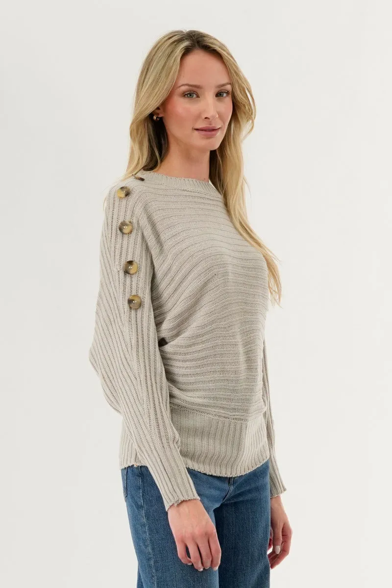 International INC Company Ribbed Button Detail Pullover Sweater - Taupe sold by Fairweather product image thumbnail 2