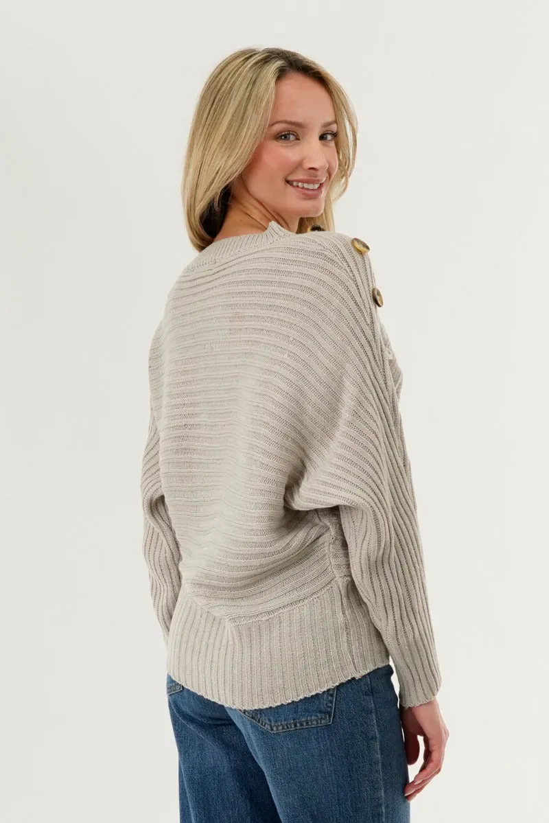 International INC Company Ribbed Button Detail Pullover Sweater - Taupe sold by Fairweather product image thumbnail 3