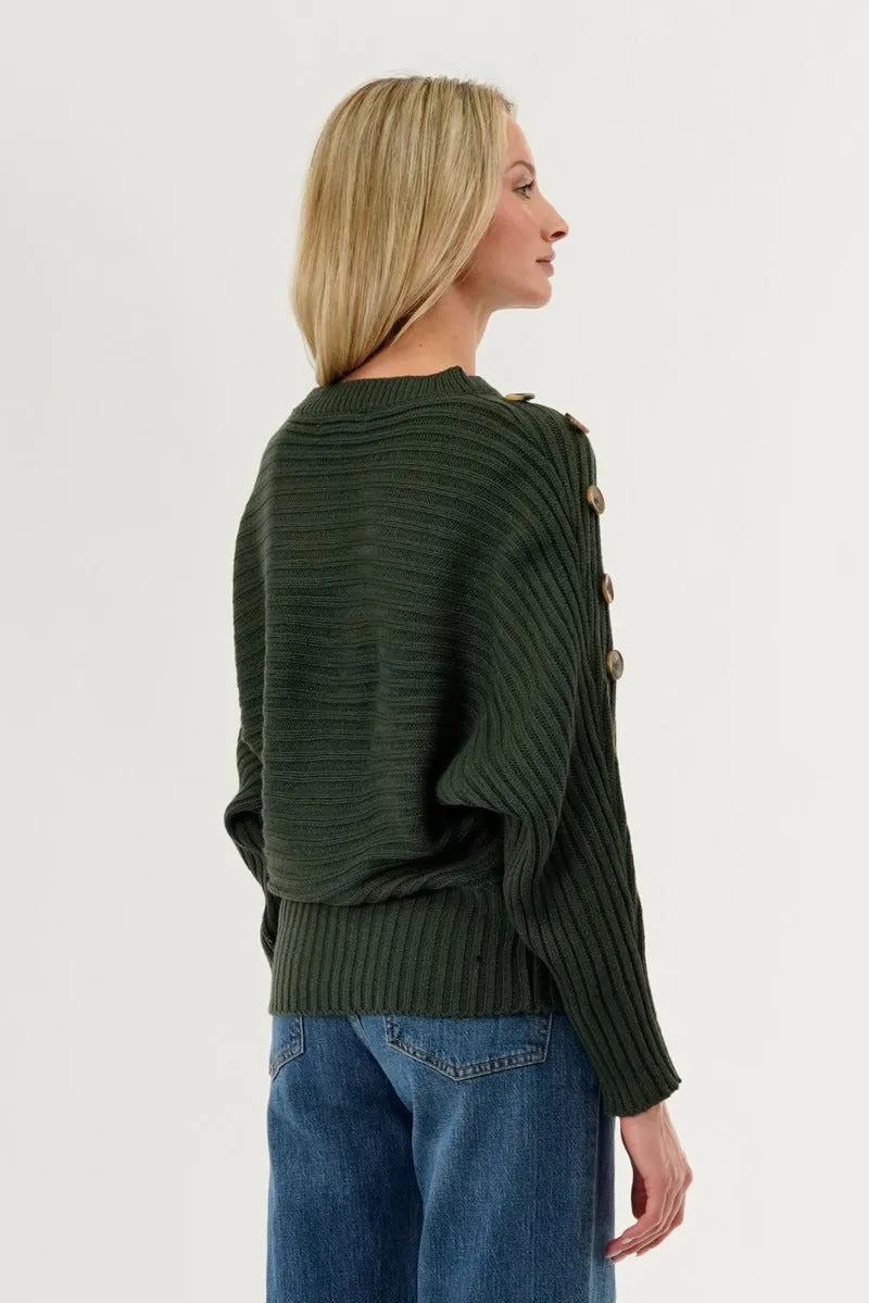 International INC Company Ribbed Button Detail Pullover Sweater - Olive sold by Fairweather product image thumbnail 3