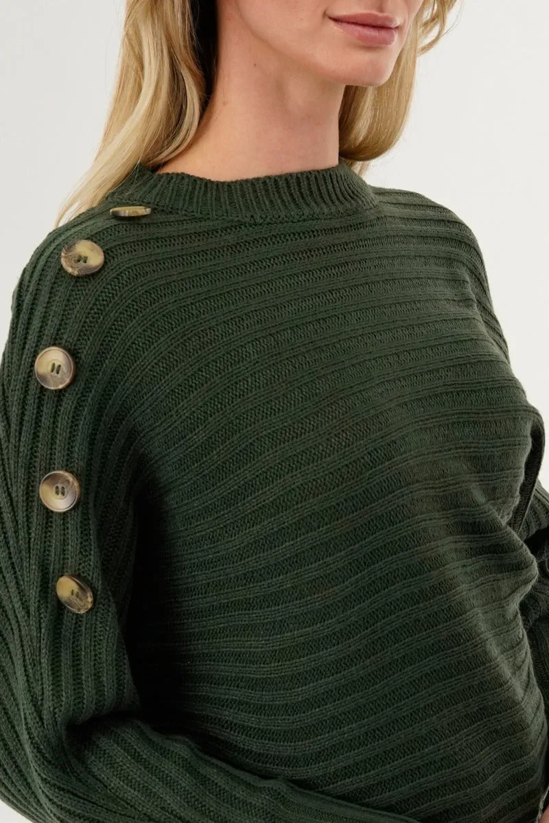 International INC Company Ribbed Button Detail Pullover Sweater - Olive sold by Fairweather product image thumbnail 4