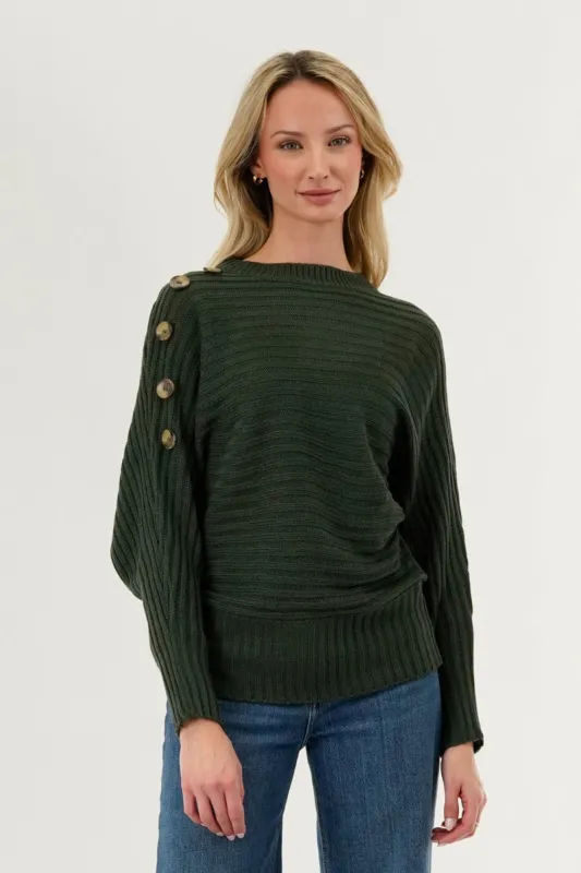 International INC Company Ribbed Button Detail Pullover Sweater - Olive sold by Fairweather