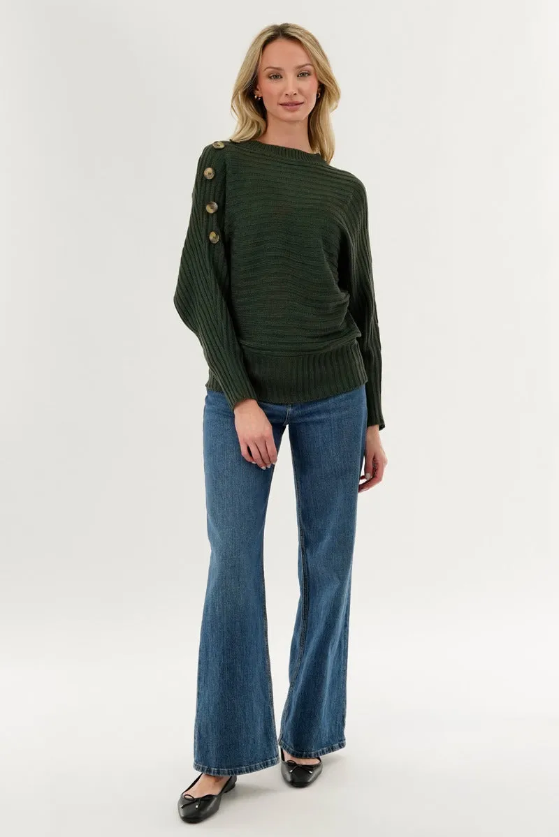 International INC Company Ribbed Button Detail Pullover Sweater - Olive sold by Fairweather product image thumbnail 5