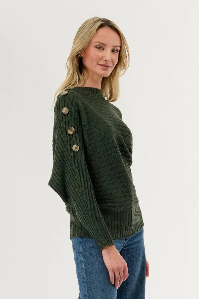 International INC Company Ribbed Button Detail Pullover Sweater - Olive sold by Fairweather product image thumbnail 2