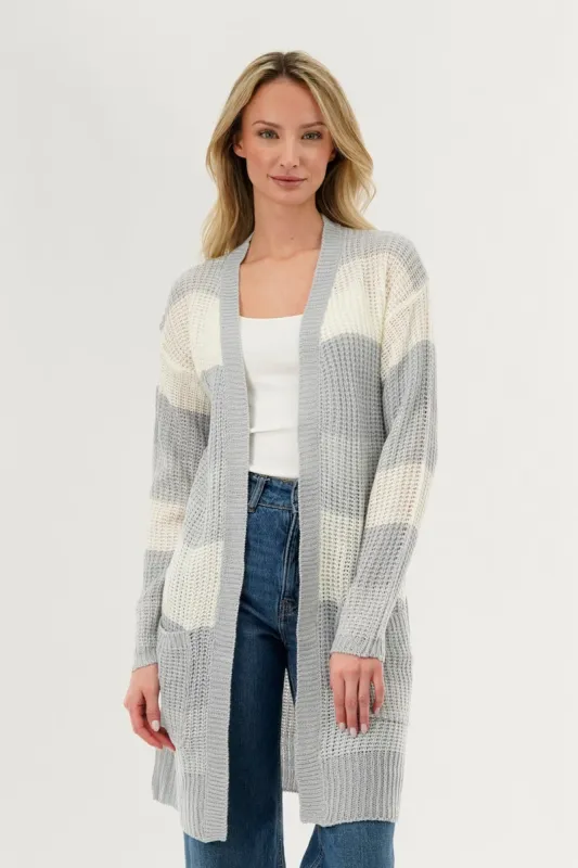 Stylexchange Striped Knit Cardigan - Grey sold by Fairweather