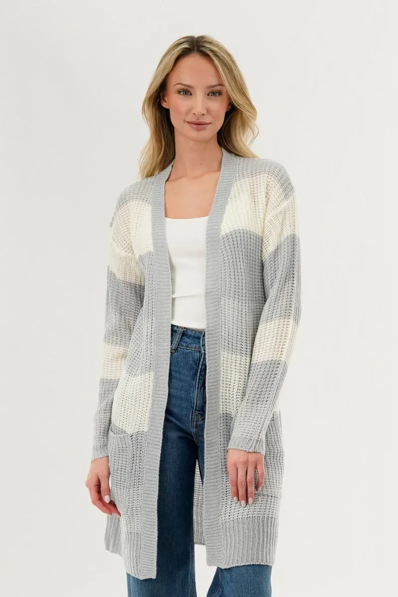 Stylexchange Striped Knit Cardigan - Grey sold by Fairweather