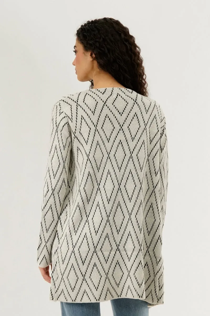 Long Printed Open Cardigan - Cream sold by Fairweather product image thumbnail 3