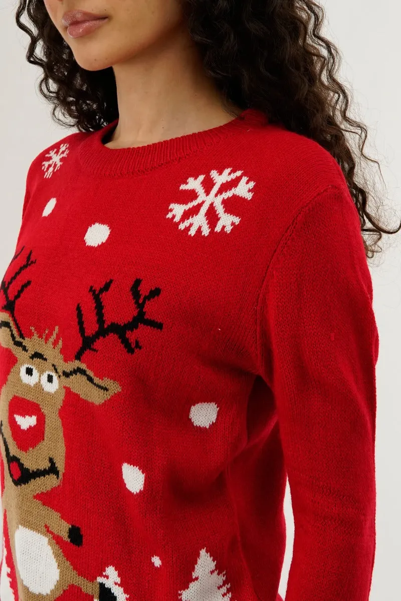 Festive Dancing Reindeer Christmas Sweater - Red sold by Fairweather product image thumbnail 4