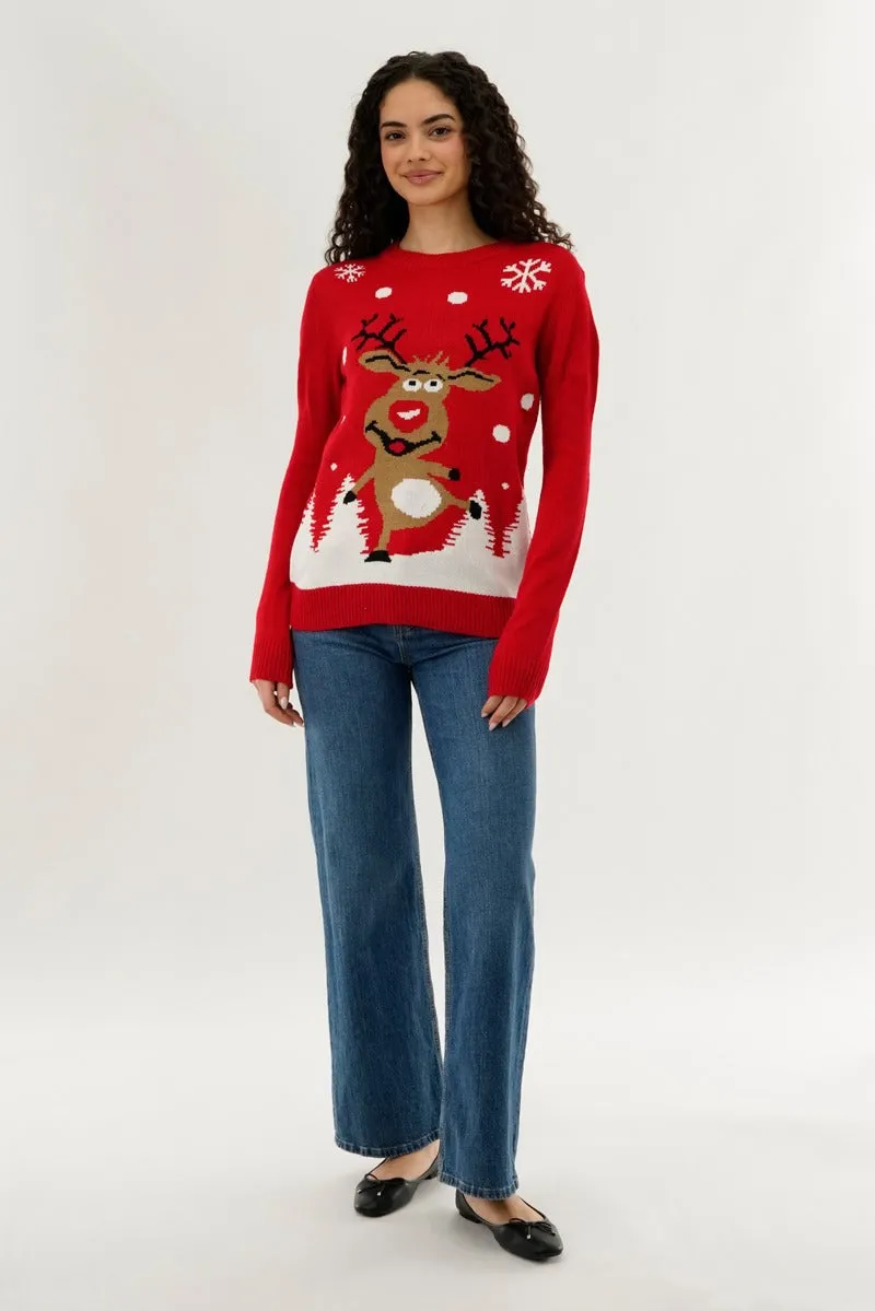 Festive Dancing Reindeer Christmas Sweater - Red sold by Fairweather product image thumbnail 5