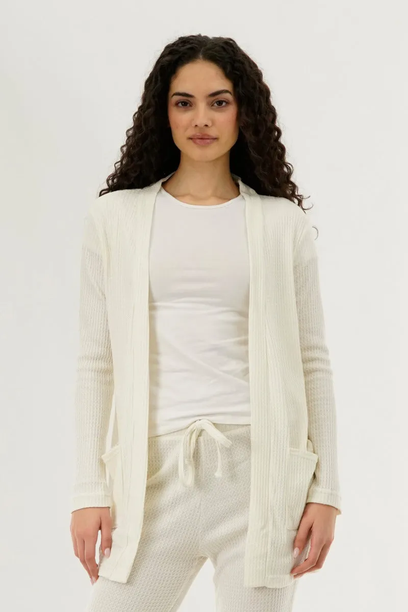 International INC Company Waffle Knit Open Cardigan - Cream sold by Fairweather