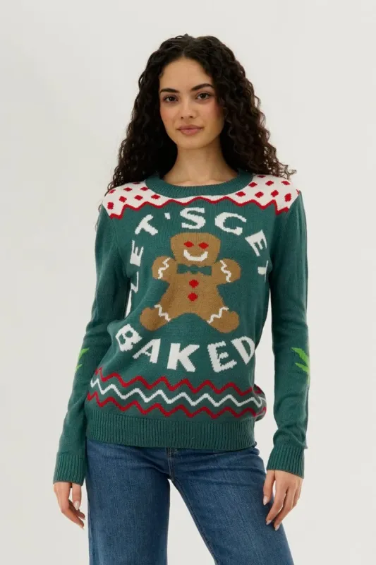 Festive Let's Get Baked Christmas Sweater - Green sold by Fairweather