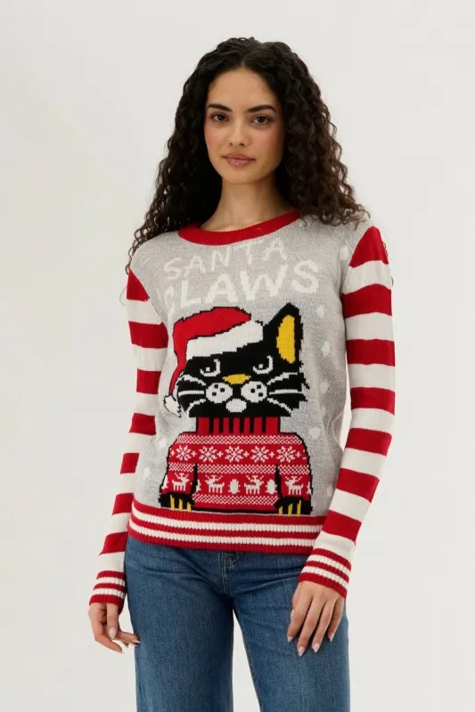 Festive Santa Claws Christmas Sweater - Red sold by Fairweather