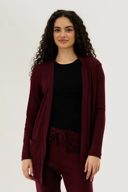 International INC Company Waffle Knit Open Cardigan - Burgundy sold by Fairweather