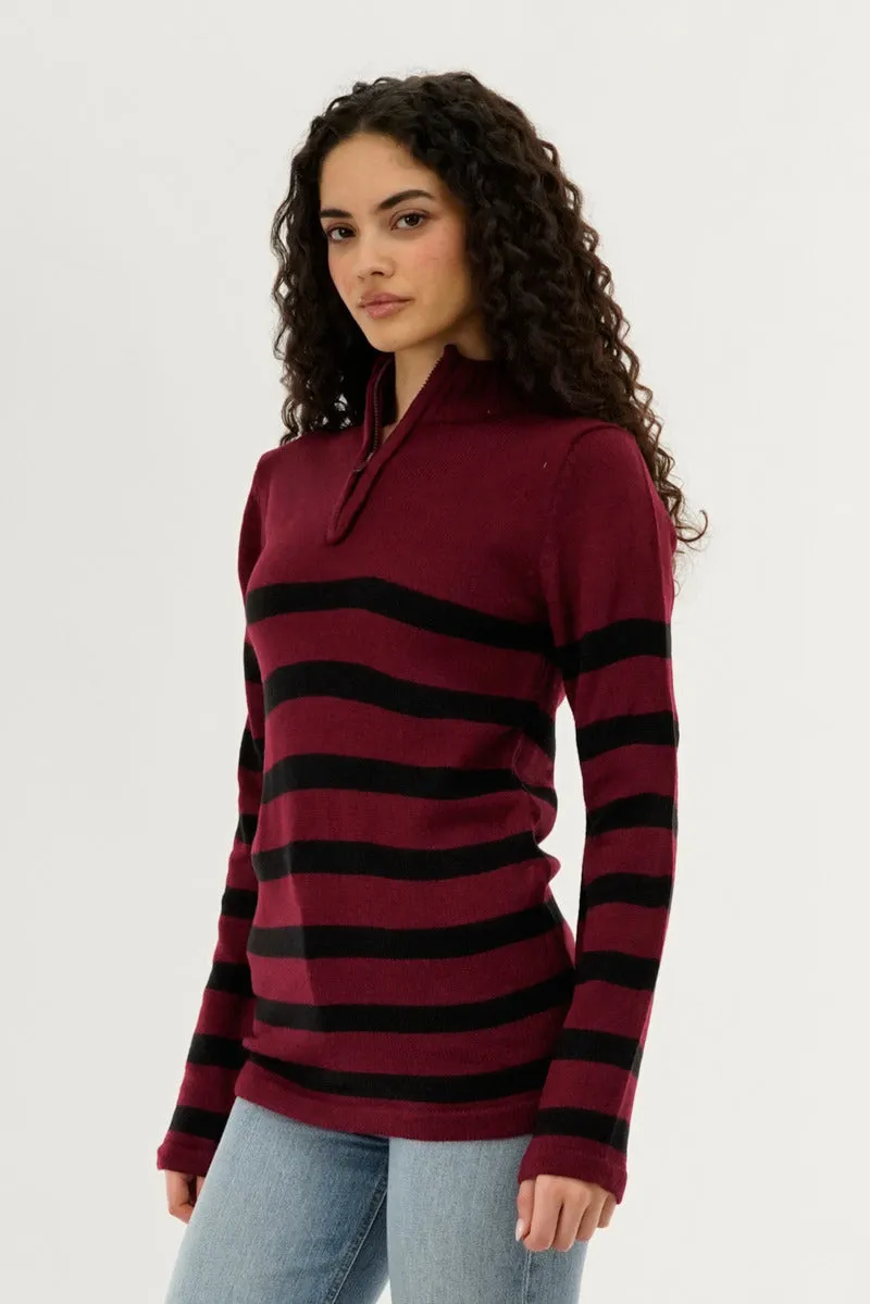 Canada Weather Gear Striped Half Zip Pullover Sweater - Burgundy sold by Fairweather product image thumbnail 2