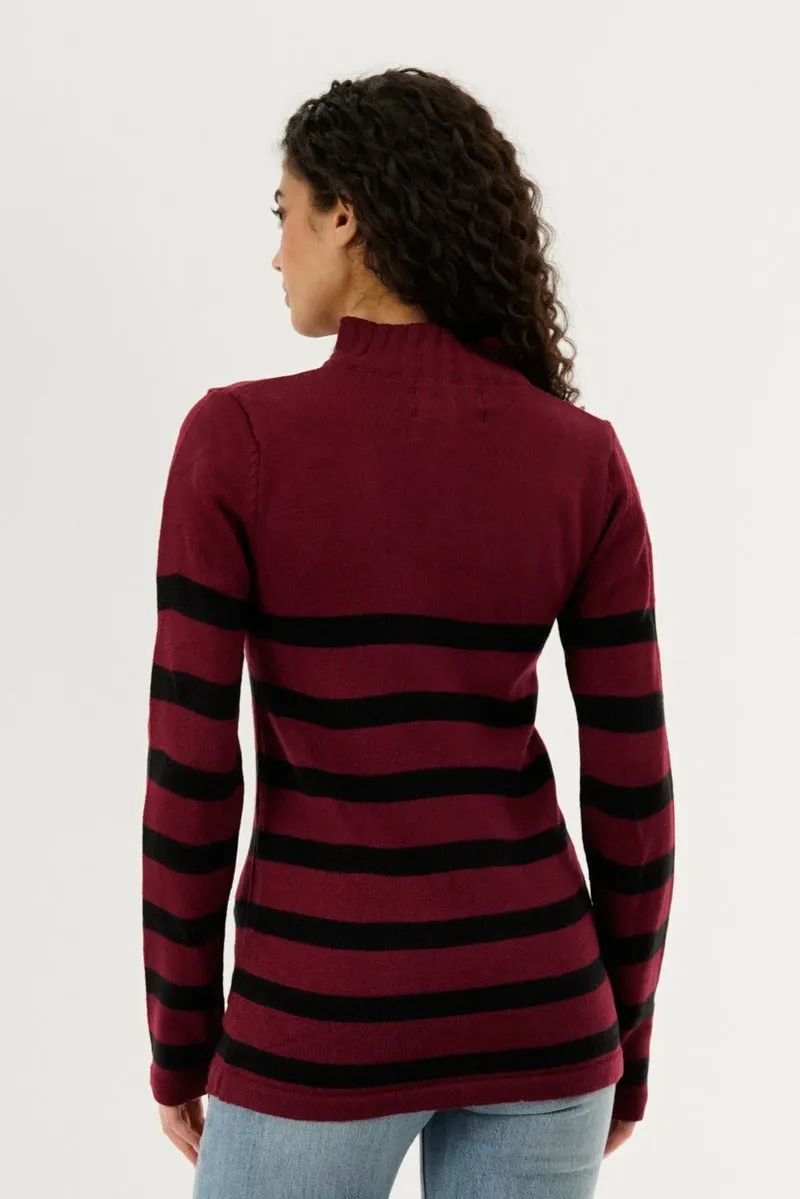 Canada Weather Gear Striped Half Zip Pullover Sweater - Burgundy sold by Fairweather product image thumbnail 3