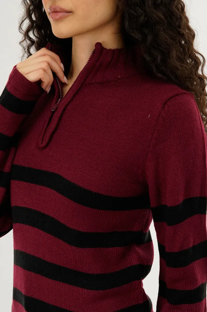 Canada Weather Gear Striped Half Zip Pullover Sweater - Burgundy sold by Fairweather product image thumbnail 4
