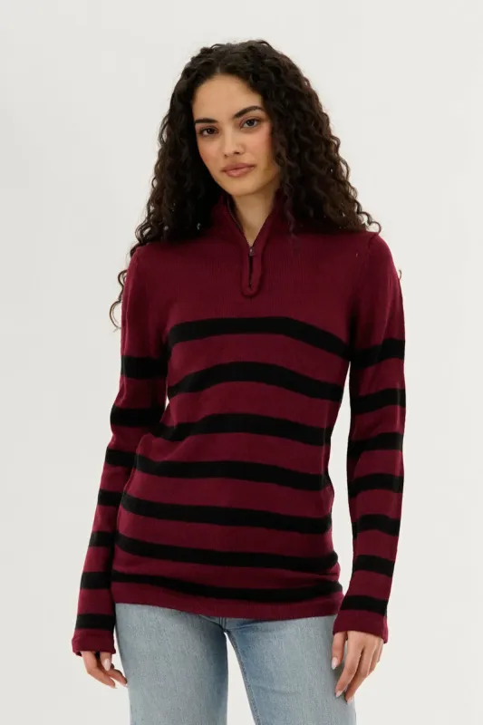 Canada Weather Gear Striped Half Zip Pullover Sweater - Burgundy sold by Fairweather