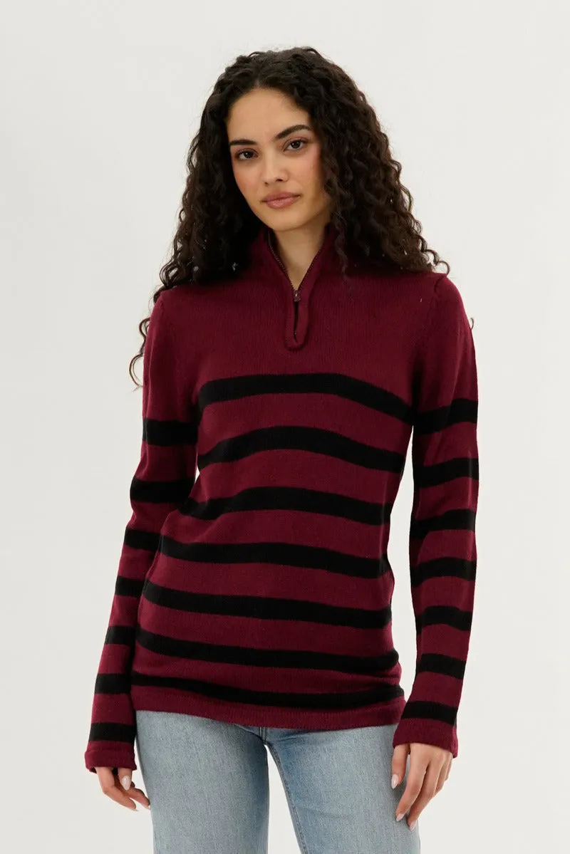 Canada Weather Gear Striped Half Zip Pullover Sweater - Burgundy sold by Fairweather