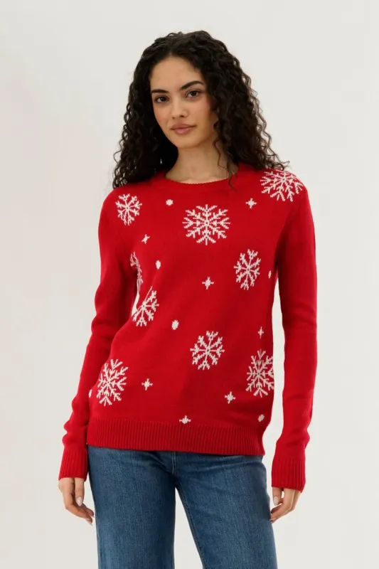 Festive Snowflake Christmas Sweater - Red sold by Fairweather