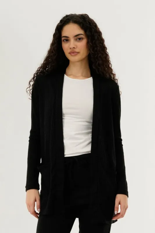 International INC Company Waffle Knit Open Cardigan - Black sold by Fairweather