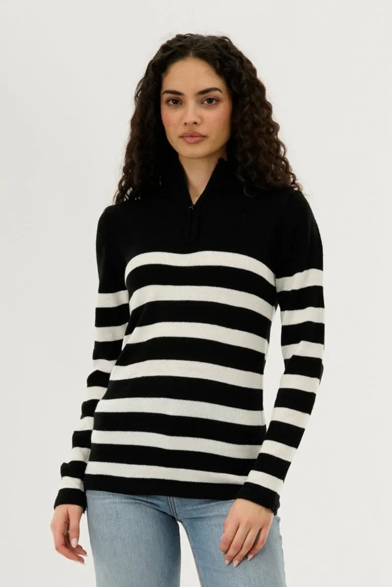 Canada Weather Gear Striped Half Zip Pullover Sweater - Black sold by Fairweather