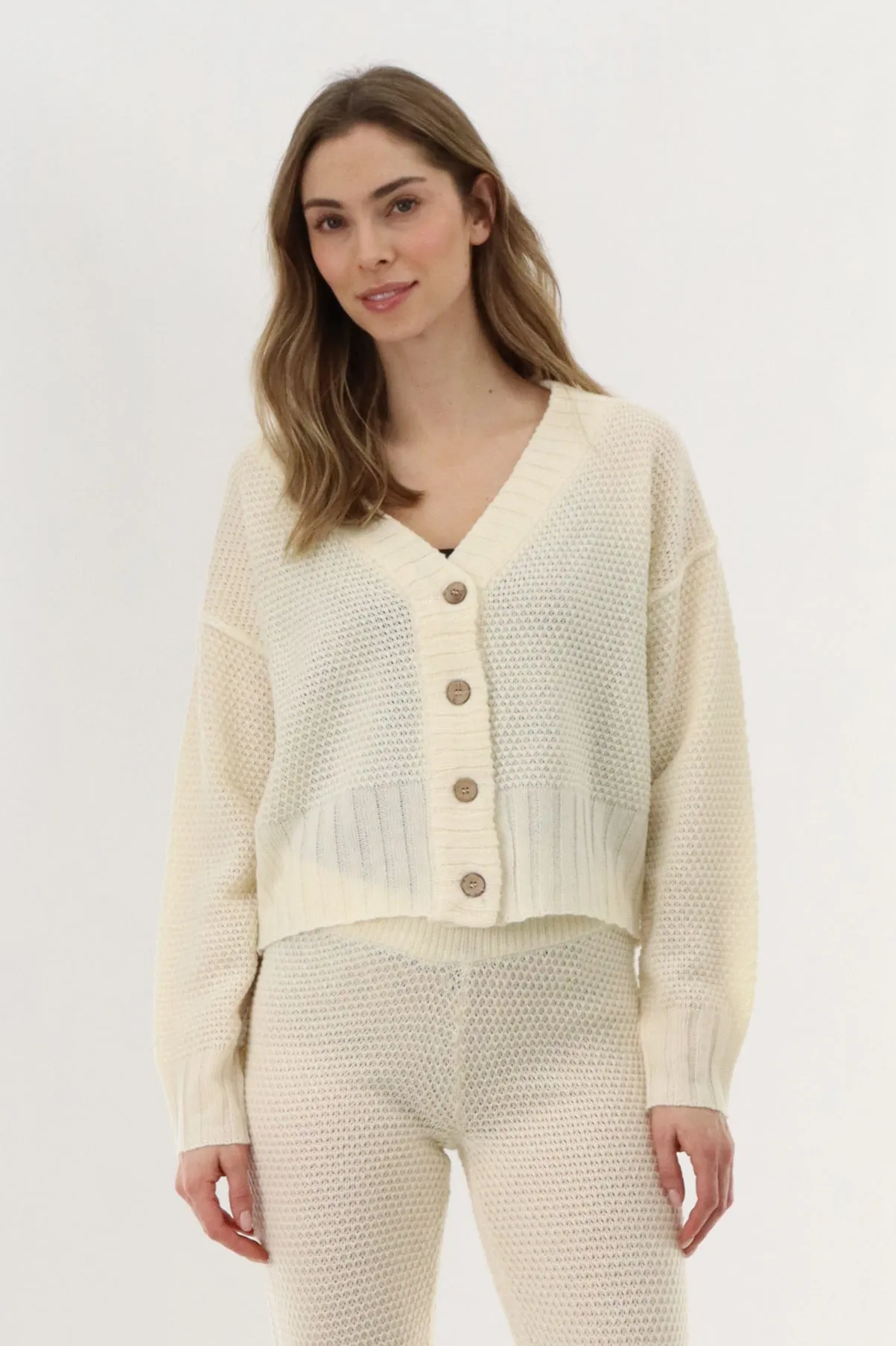 V-Neck Knit Cardigan - Cream sold by Fairweather