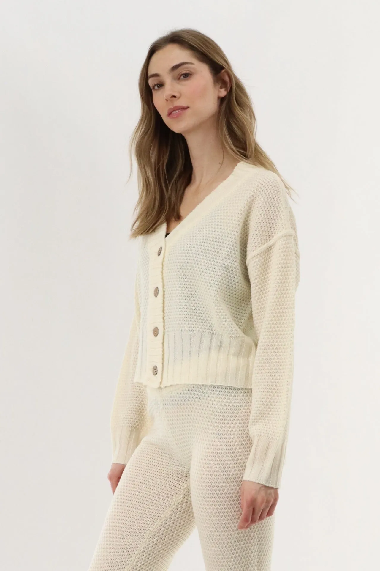 V-Neck Knit Cardigan - Cream sold by Fairweather product image thumbnail 2