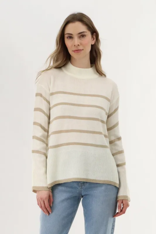 Beechers Brook Striped Knit Pullover Sweater - Cream sold by Fairweather