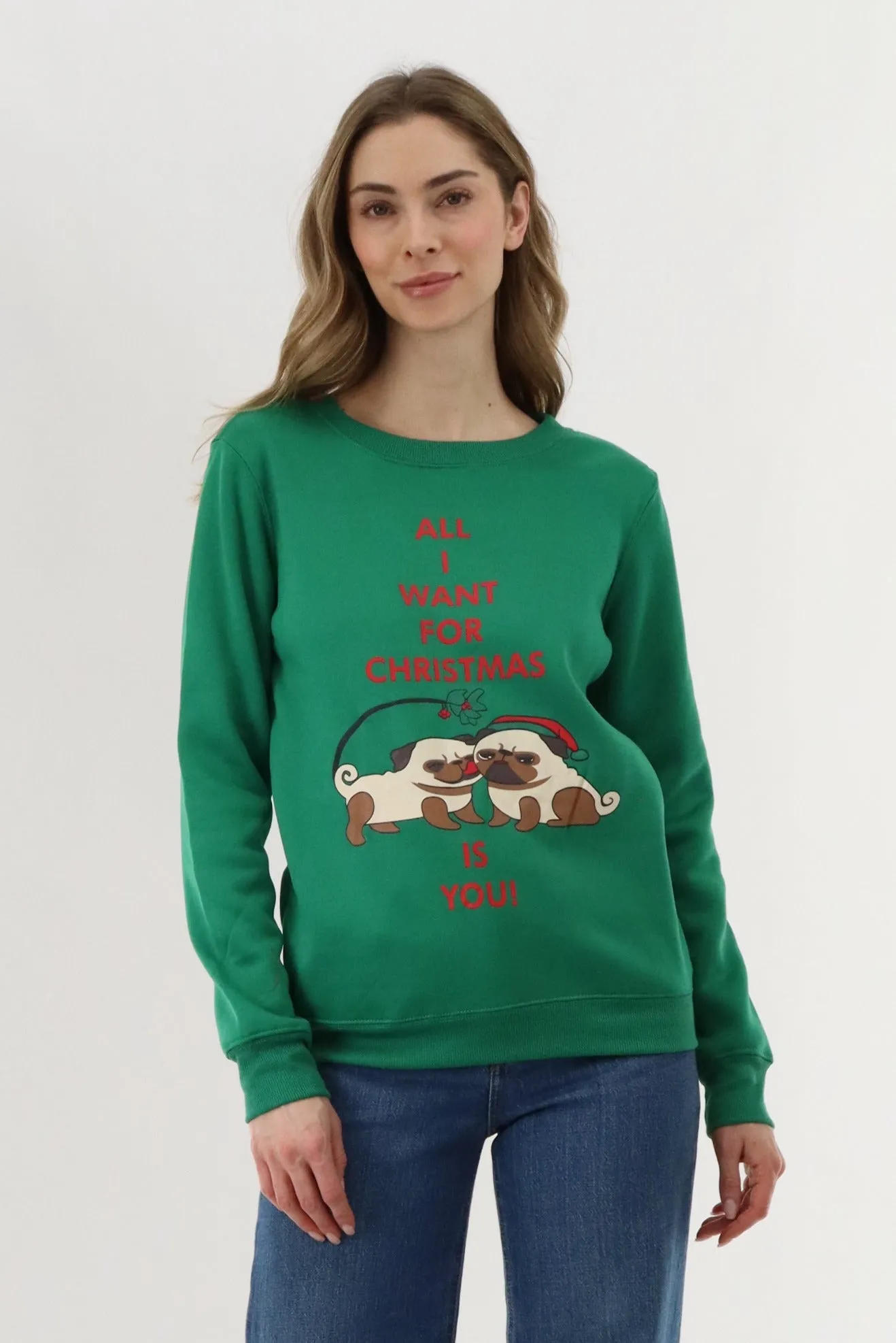 Festive Pugs Christmas Sweater - Green sold by Fairweather