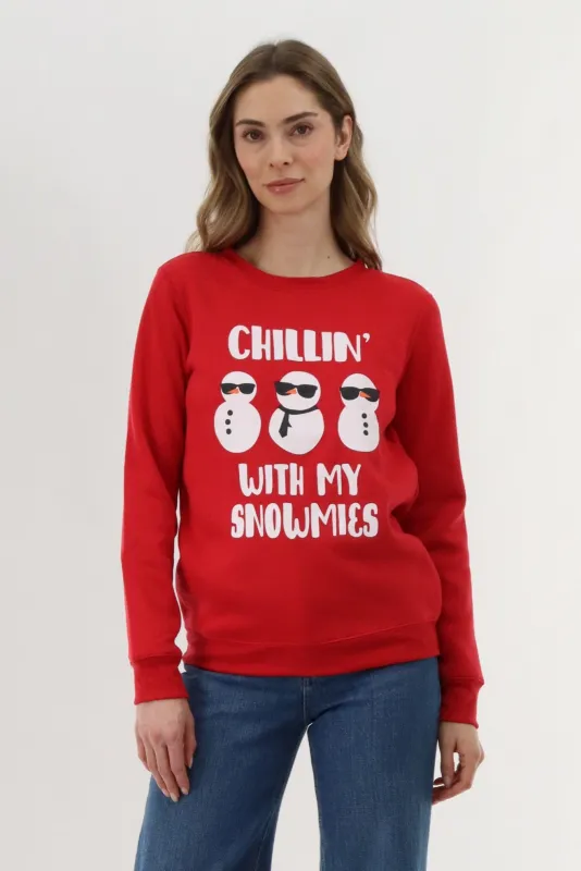 Festive Snowmies Christmas Sweater - Red sold by Fairweather