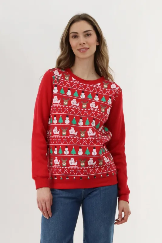 Festive Printed Christmas Sweater - Red sold by Fairweather