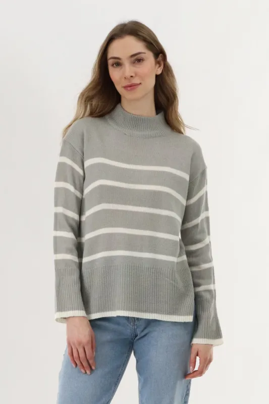 Beechers Brook Striped Knit Pullover Sweater - Grey sold by Fairweather