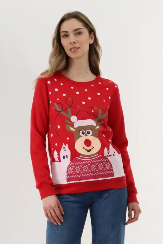 Festive Reindeer Christmas Sweater - Red sold by Fairweather