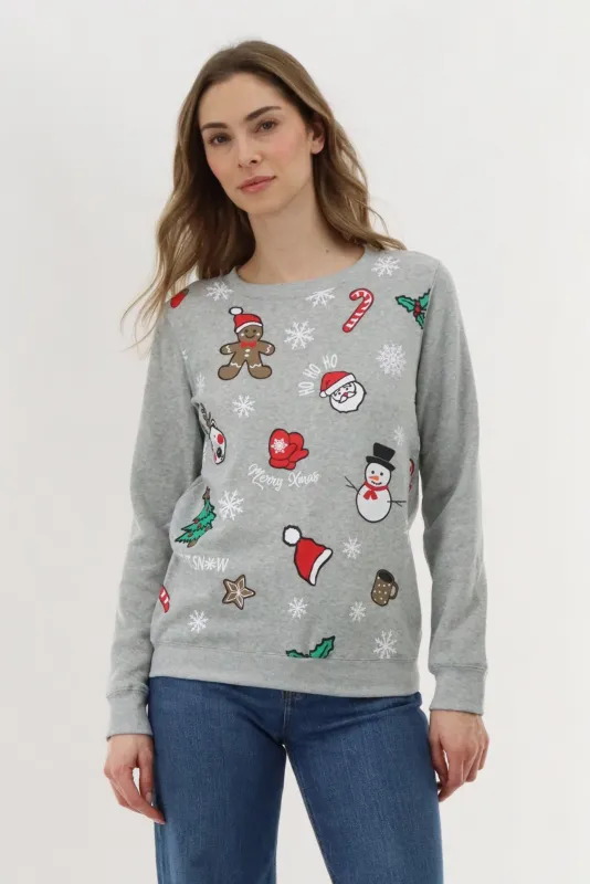 Festive Printed Christmas Sweater - Grey sold by Fairweather