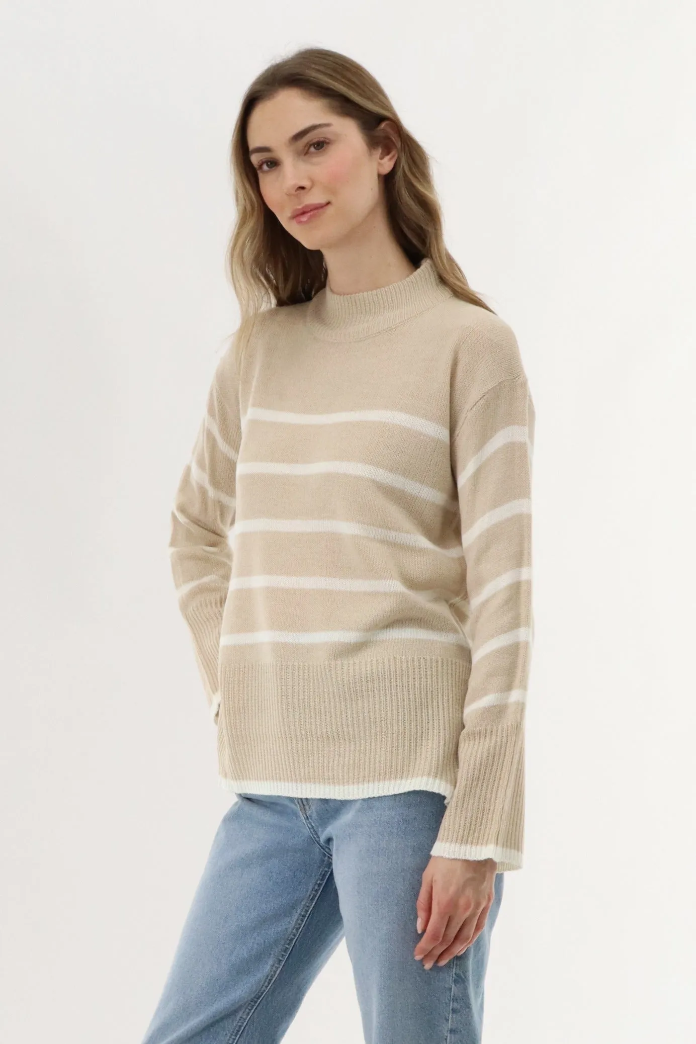 Striped Knit Pullover Sweater - Beige sold by Fairweather product image thumbnail 2