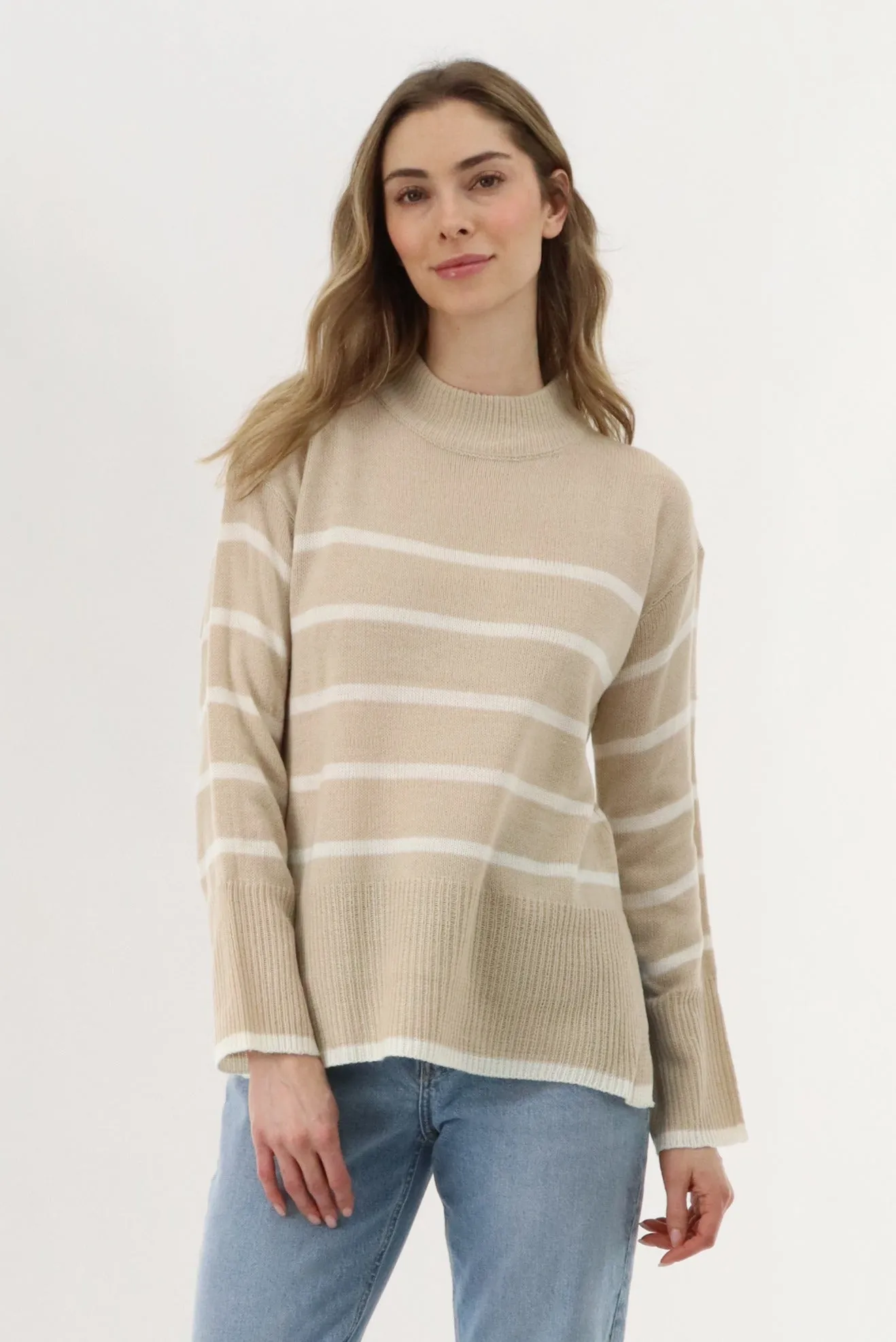 Striped Knit Pullover Sweater - Beige sold by Fairweather