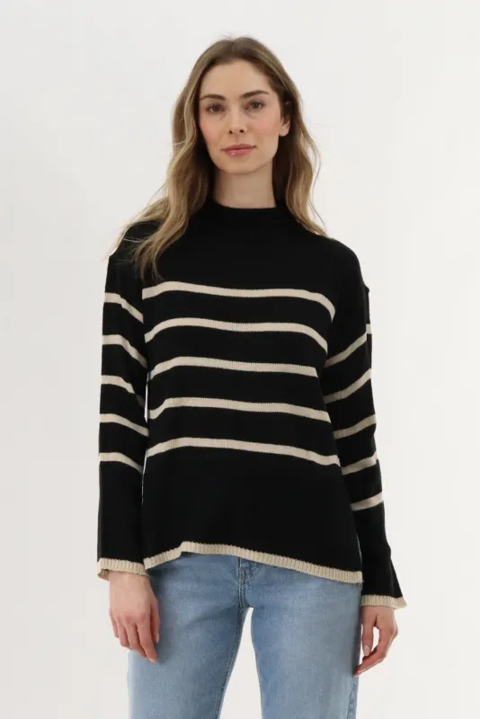 Beechers Brook Striped Knit Pullover Sweater - Black sold by Fairweather