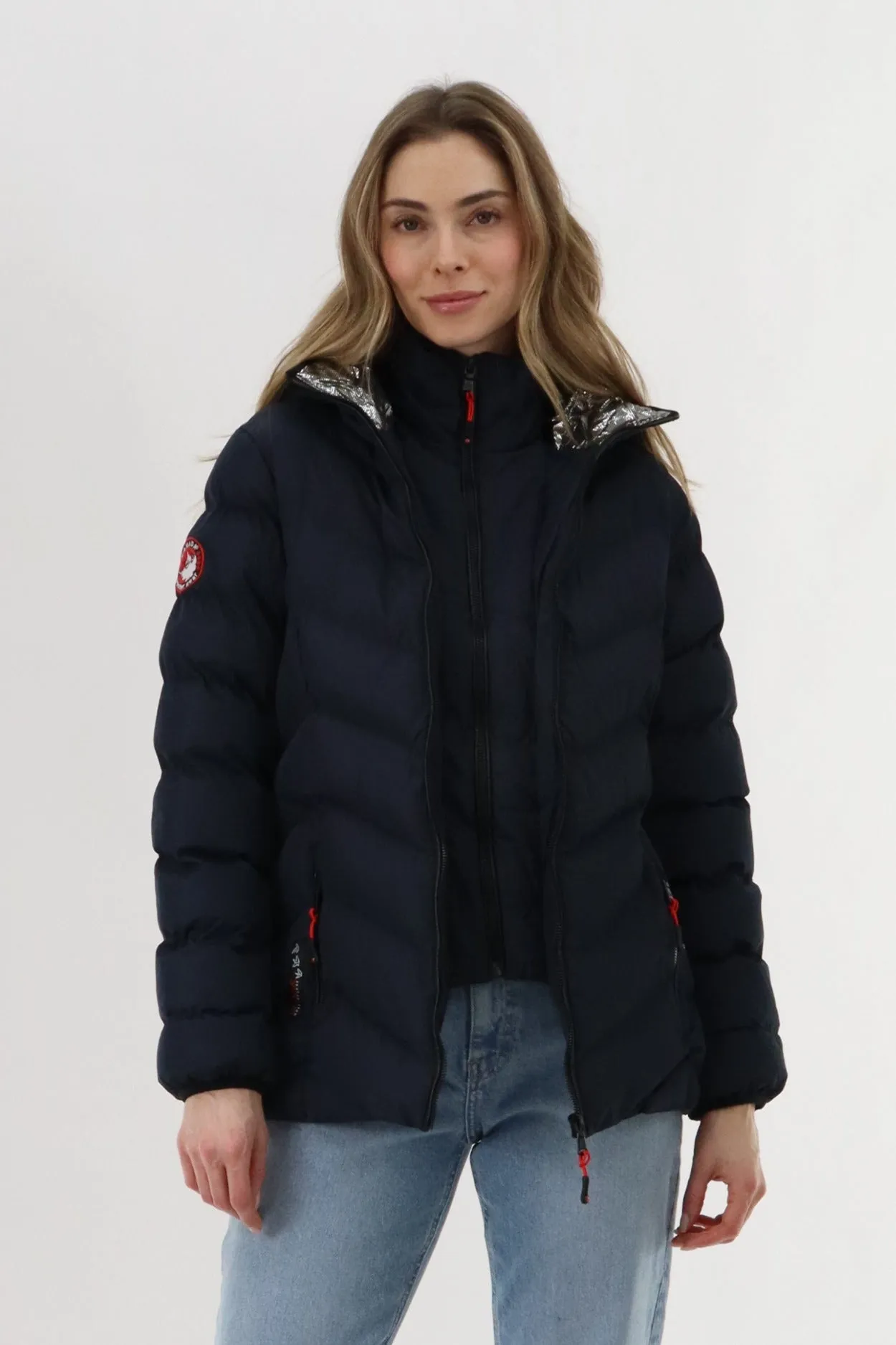 Canada Weather Gear Quilted Puffer Double Zip Bomber Jacket - Navy sold by Fairweather