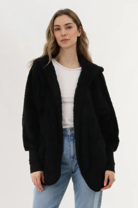 Open Front Teddy Cardigan - Black made by Fairweather