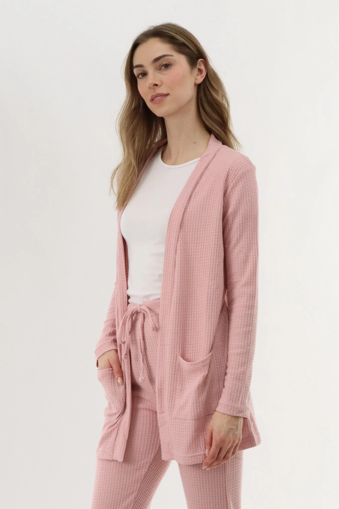 International INC Company Waffle Knit Open Front Cardigan - Blush sold by Fairweather product image thumbnail 2
