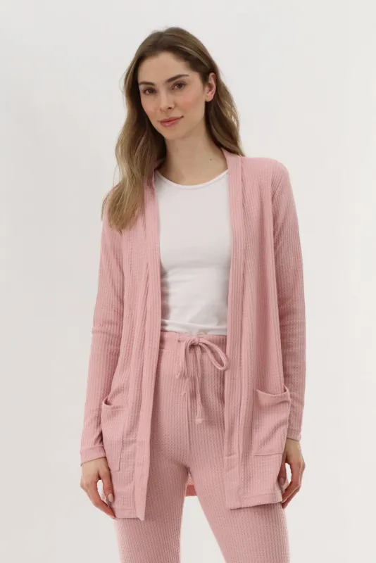 International INC Company Waffle Knit Open Front Cardigan - Blush sold by Fairweather