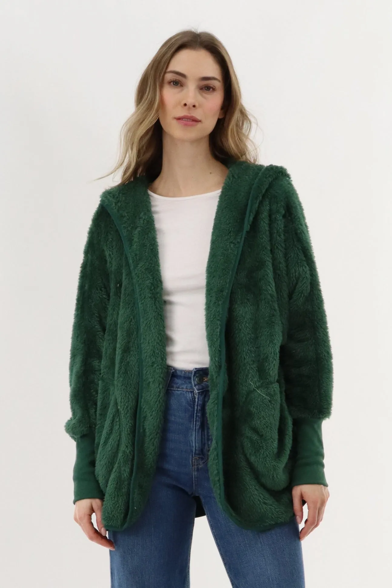 Open Front Teddy Cardigan - Green sold by Fairweather